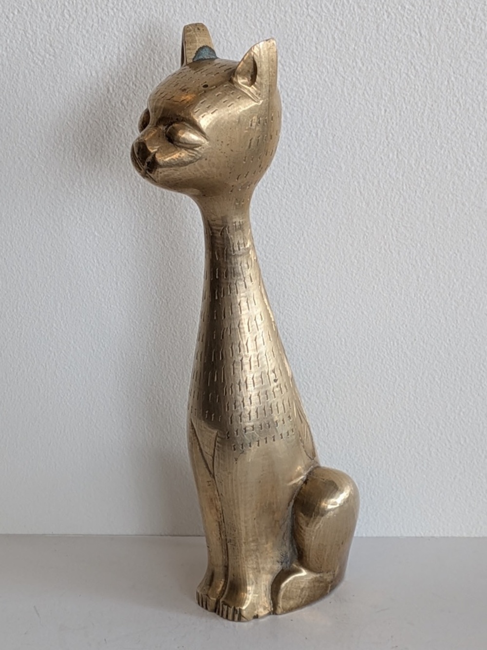 Vintage Brass cat figurine long neck no tail
